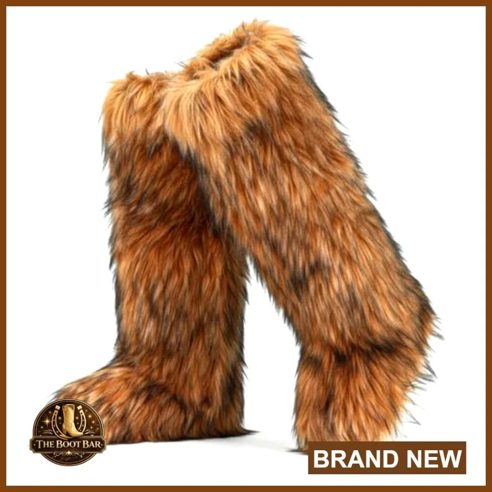 Knee-High Faux Fur Snow Boots Winter Warm Fluffy Pull-On Mukluks